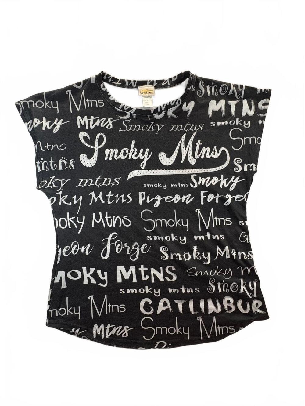 Sunshirt Smoky Mountains Gatlinburg Pigeon Forge Black Graphic Top Size M